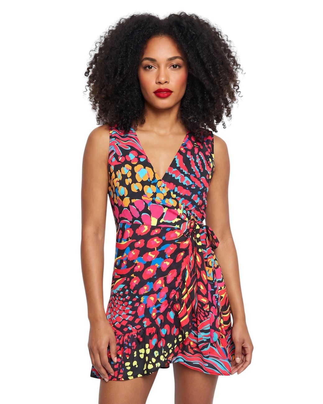 Any Old Iron Red Neon Animal Wrap Dress