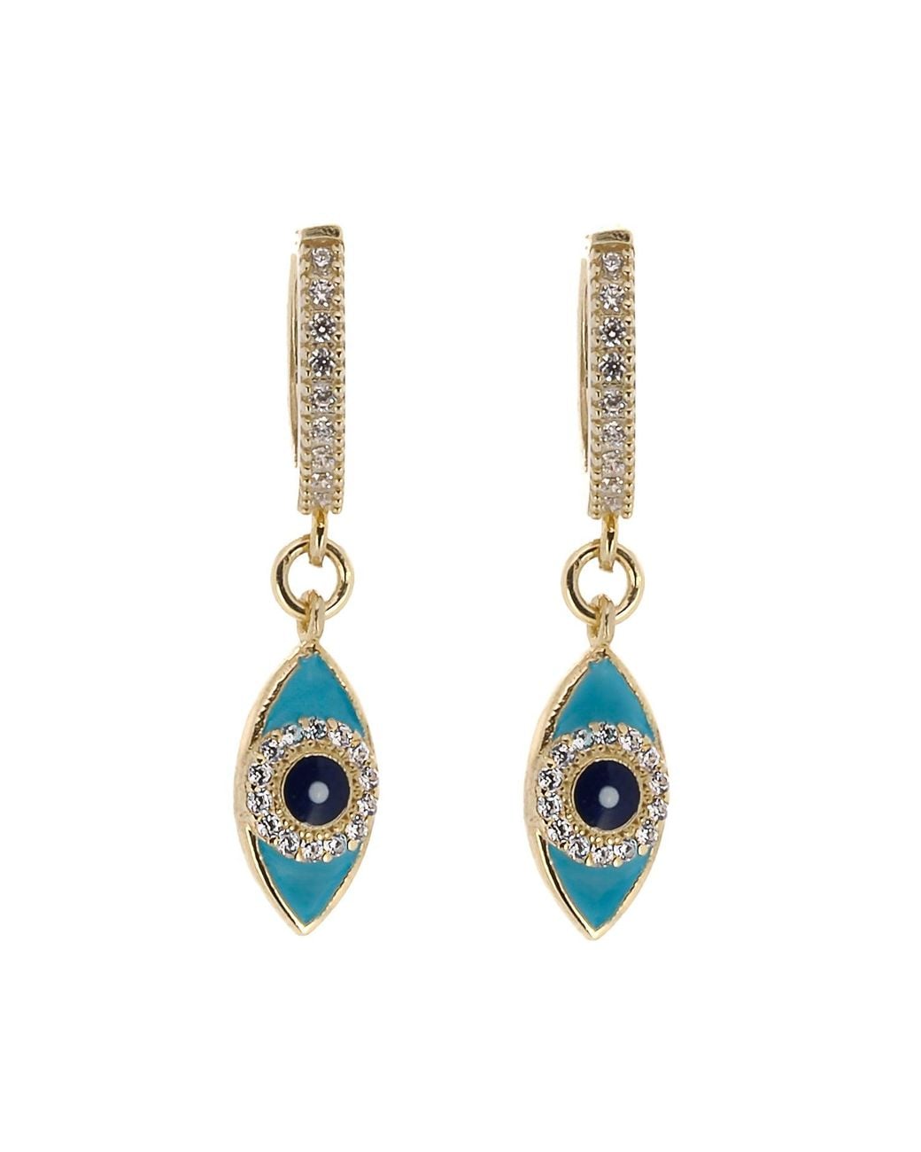Ebru Jewelry Blue Turquoise Sparkly Gold Evil Eye Earrings