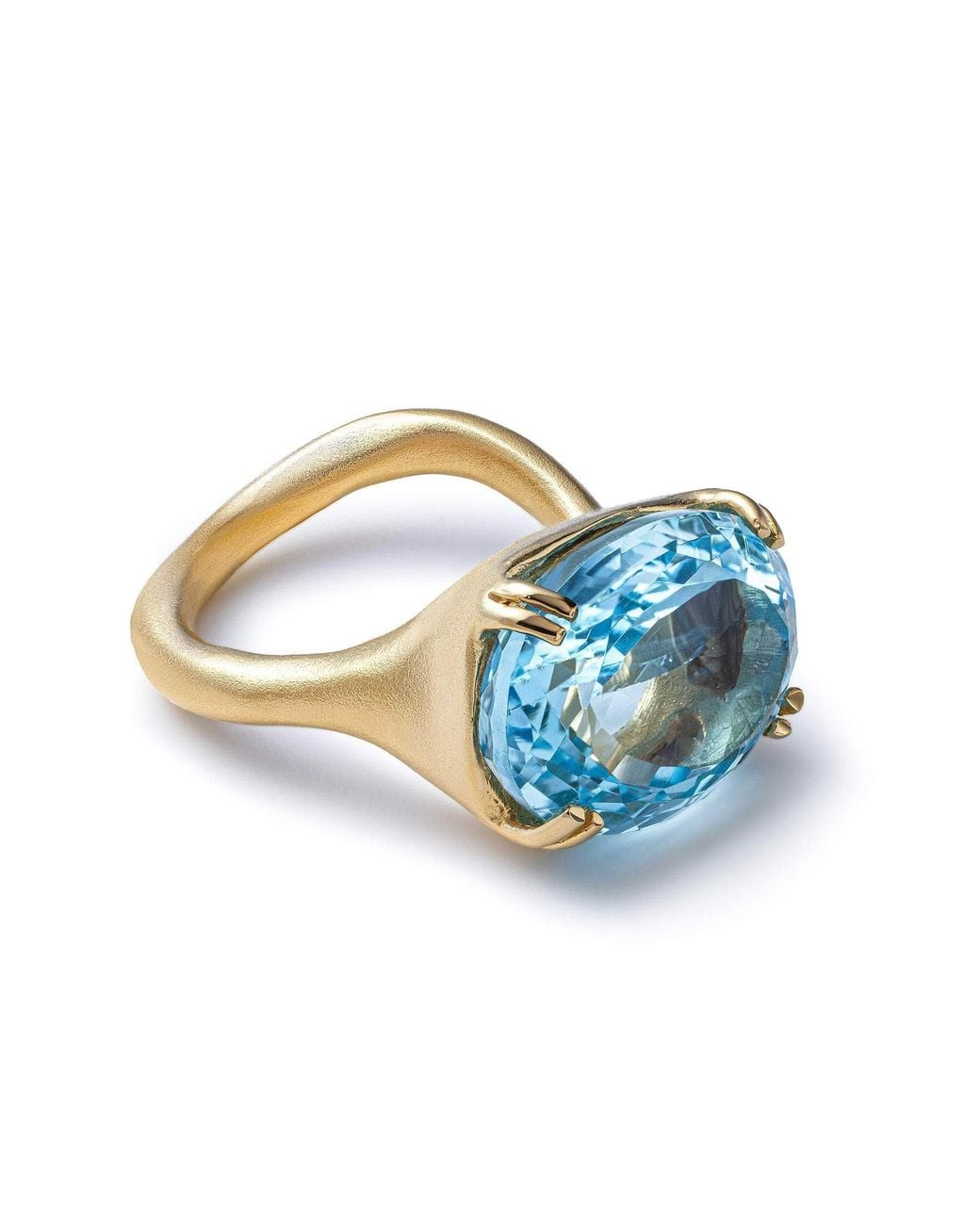 German Kabirski Blue Erya Plated Ring With Natural Oval Cut Topaz