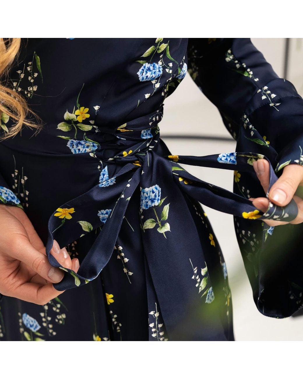 RainSisters Blue Adjustable Waist Midi Dress: Meadow Dream