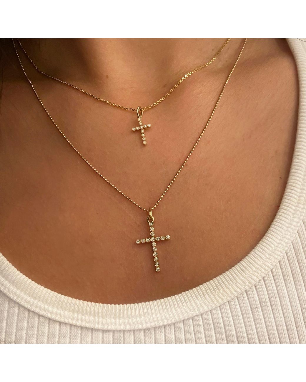 KAMARIA Metallic Diamond Cross Necklace Bezelled