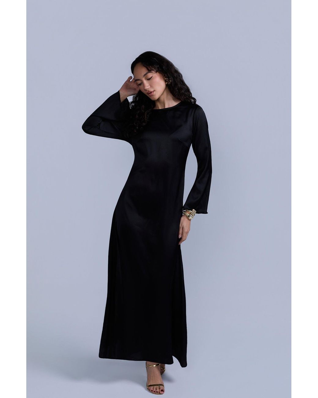 Rave on Trend Black Slip Long Sleeve Dress