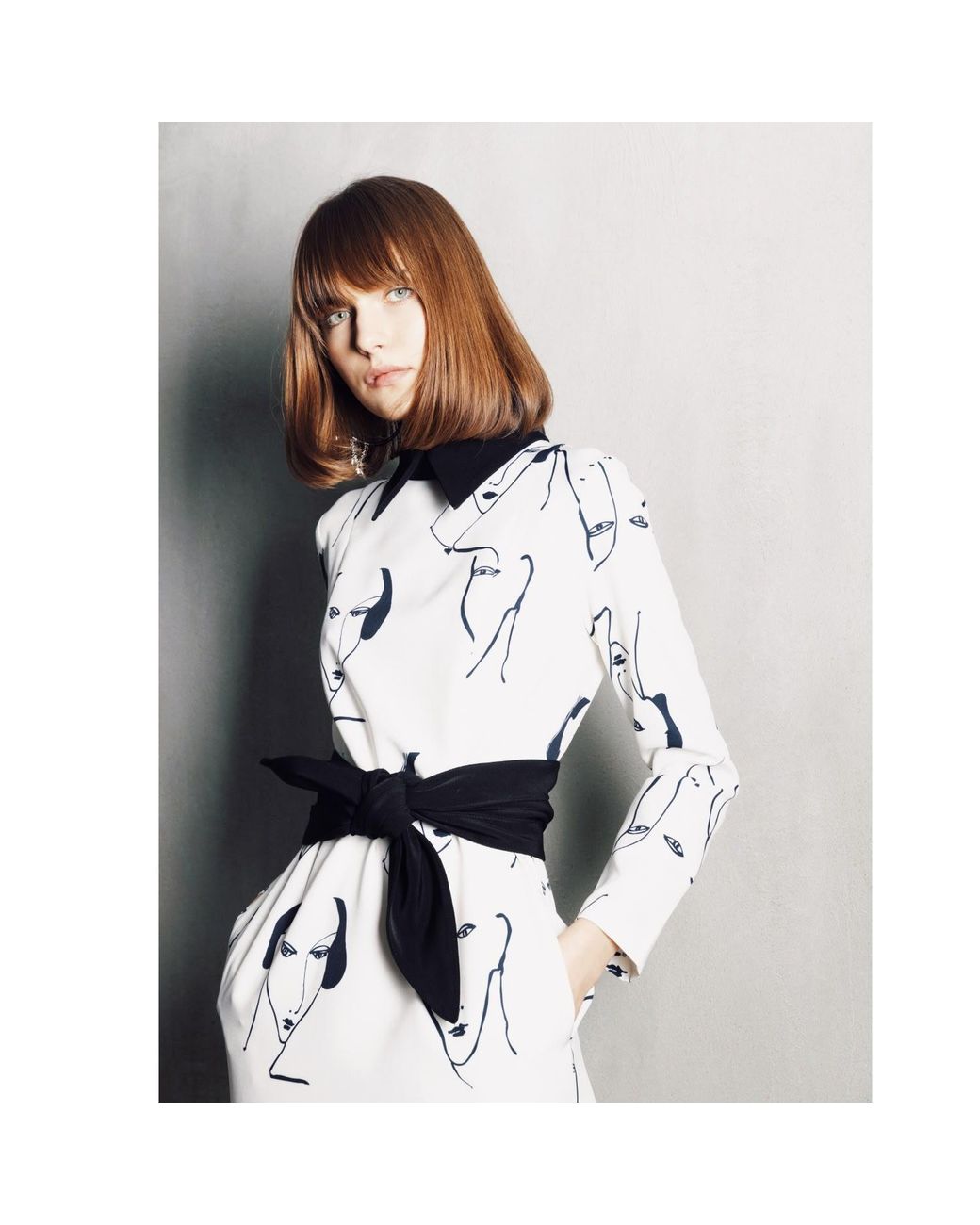 Julia Allert Natural White Designer Fitted Dress With Faces Print