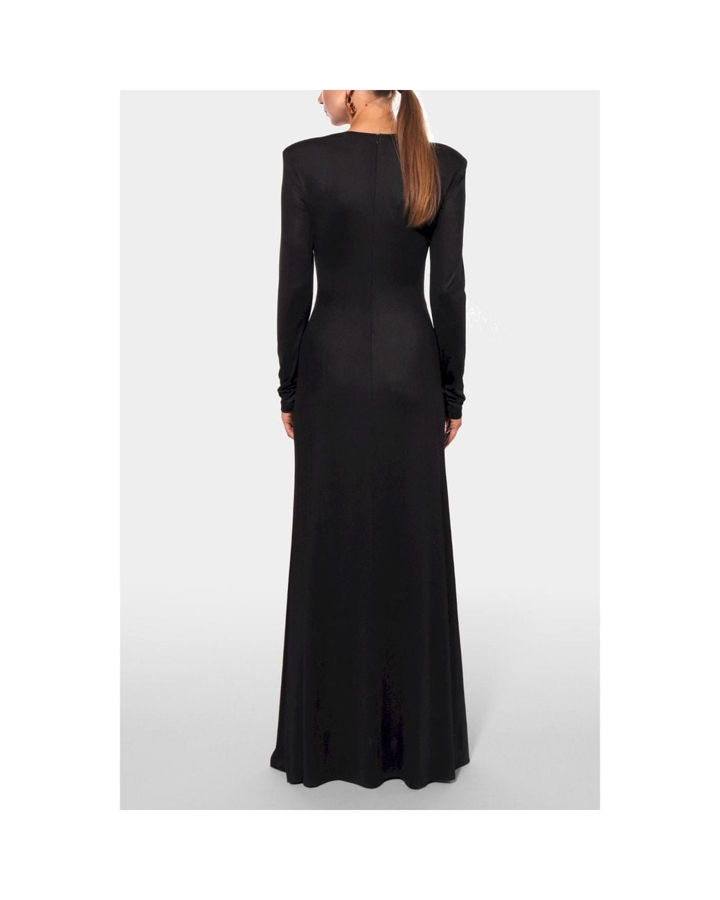 AGGI by HALEWSKI Black Nina Pearl Long Sleeve Maxi Evening Dress