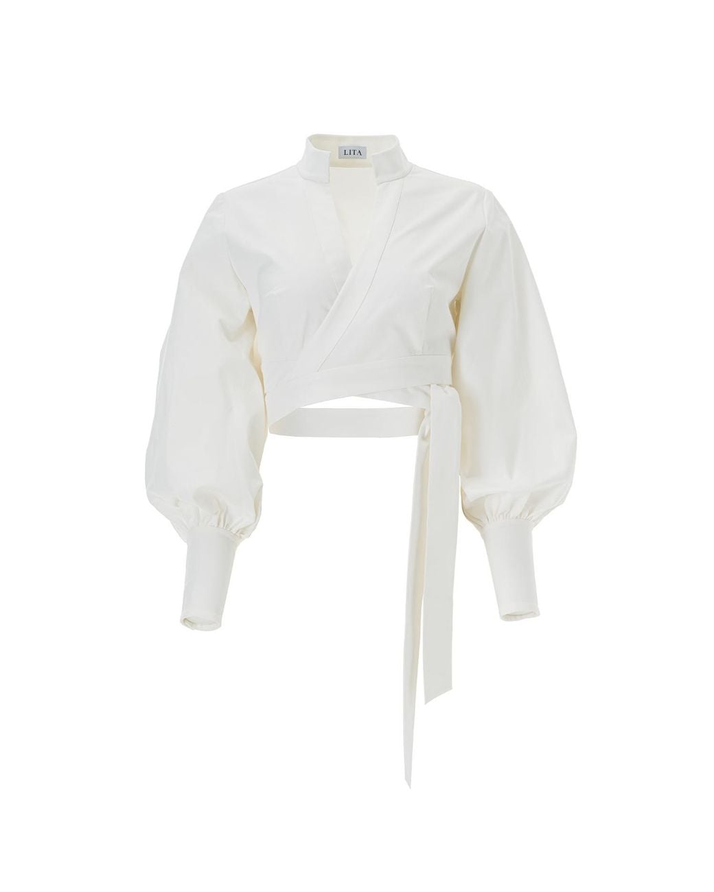 Lita Couture White Wrap Around Crisp Cotton Blouse