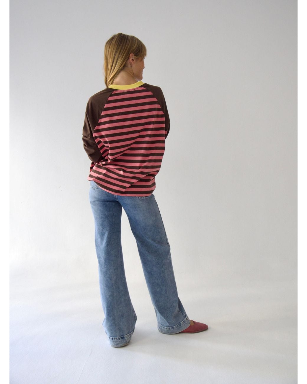 Mind Traveler Red Striped Long Sleeve Carla Top With Contrast Neck