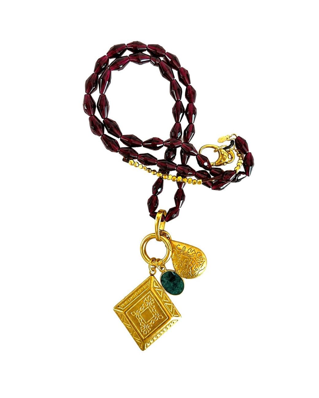 Persia Dona Jewelry Metallic Vintage Garnet X Vintage Locket Necklace