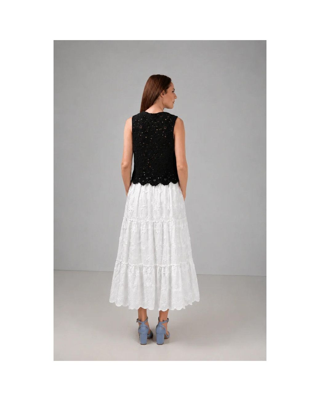IZABELA MANDOIU White Embroidered Tiered Maxi Skirt