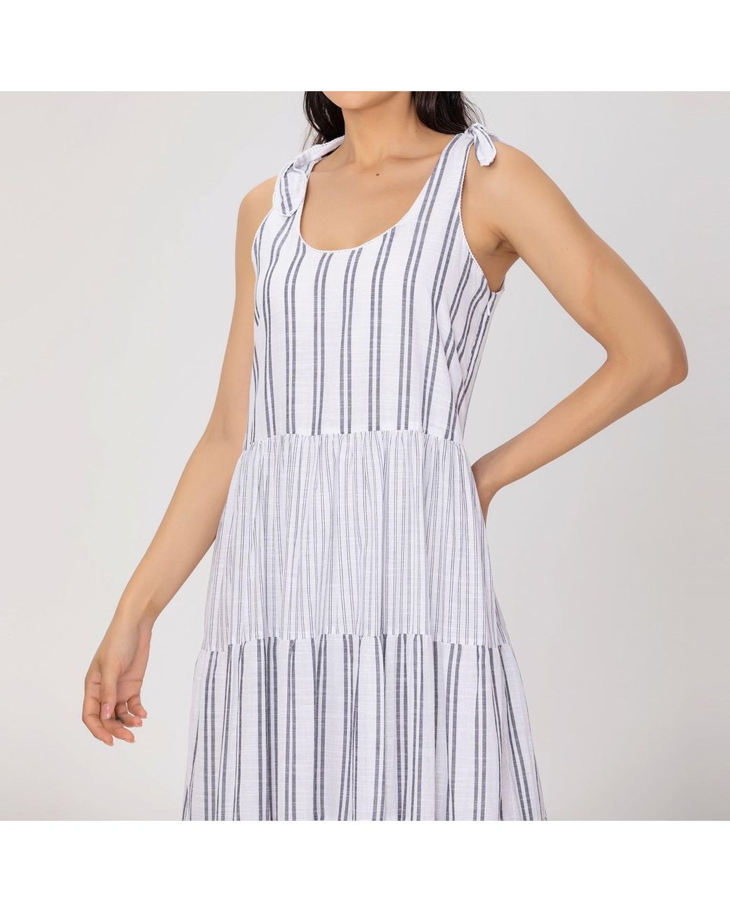 Smart and Joy Purple Tiered Panels Stripes Game Dress