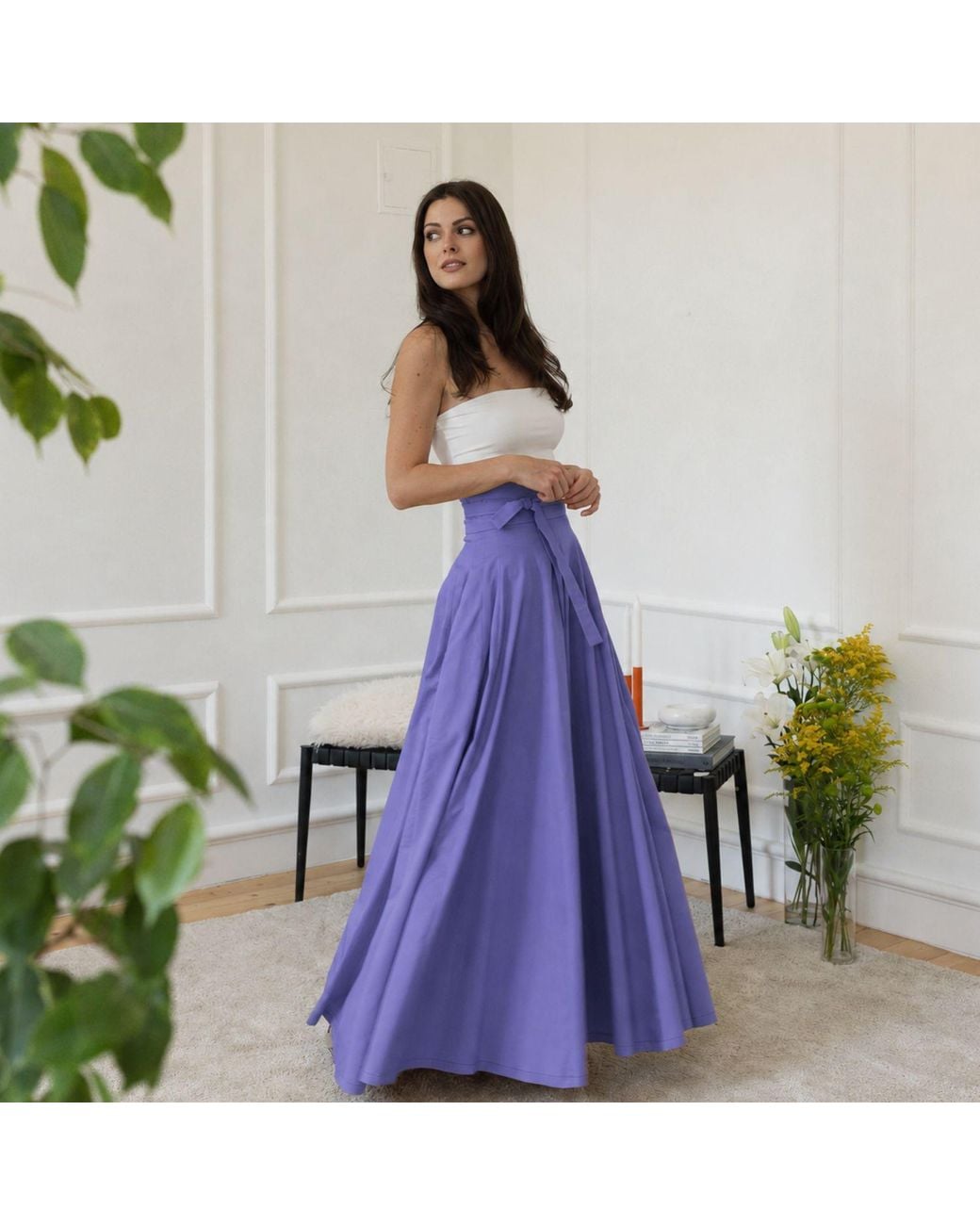Nikka Place Purple High Waisted A-Line Maxi Skirt