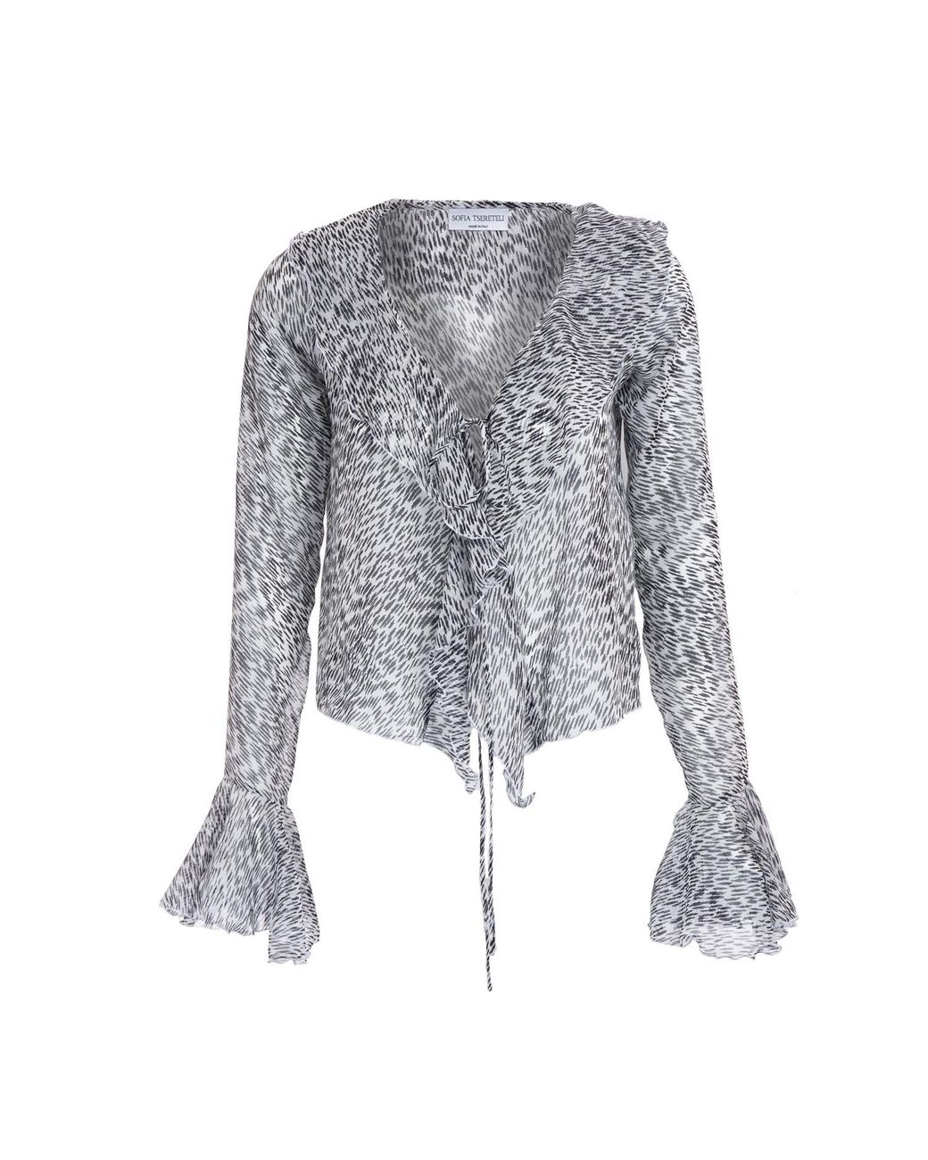 Sofia Tsereteli Gray Semi Transparent Silk Blouse With Print
