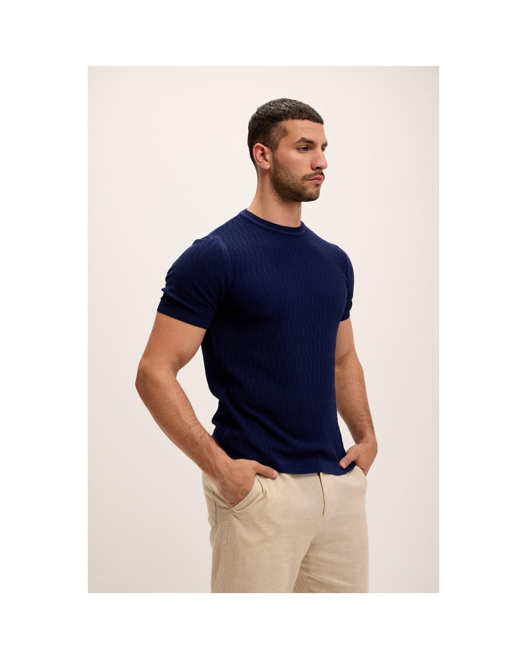 Ron Tomson Blue Short Sleeve Textured Top for men