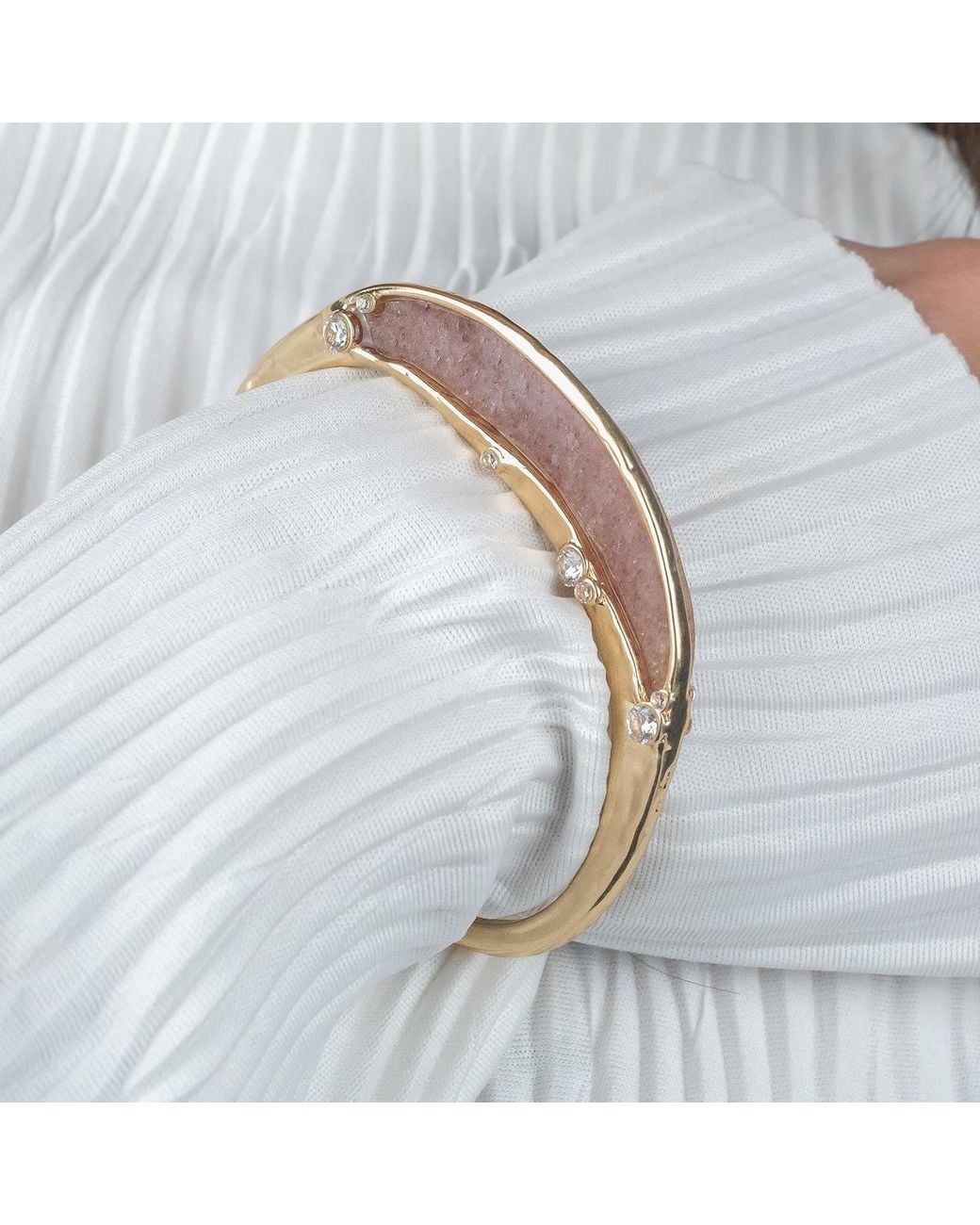 Rare Matters Jewelry Metallic Gemstone Inlay Bangle Cuff
