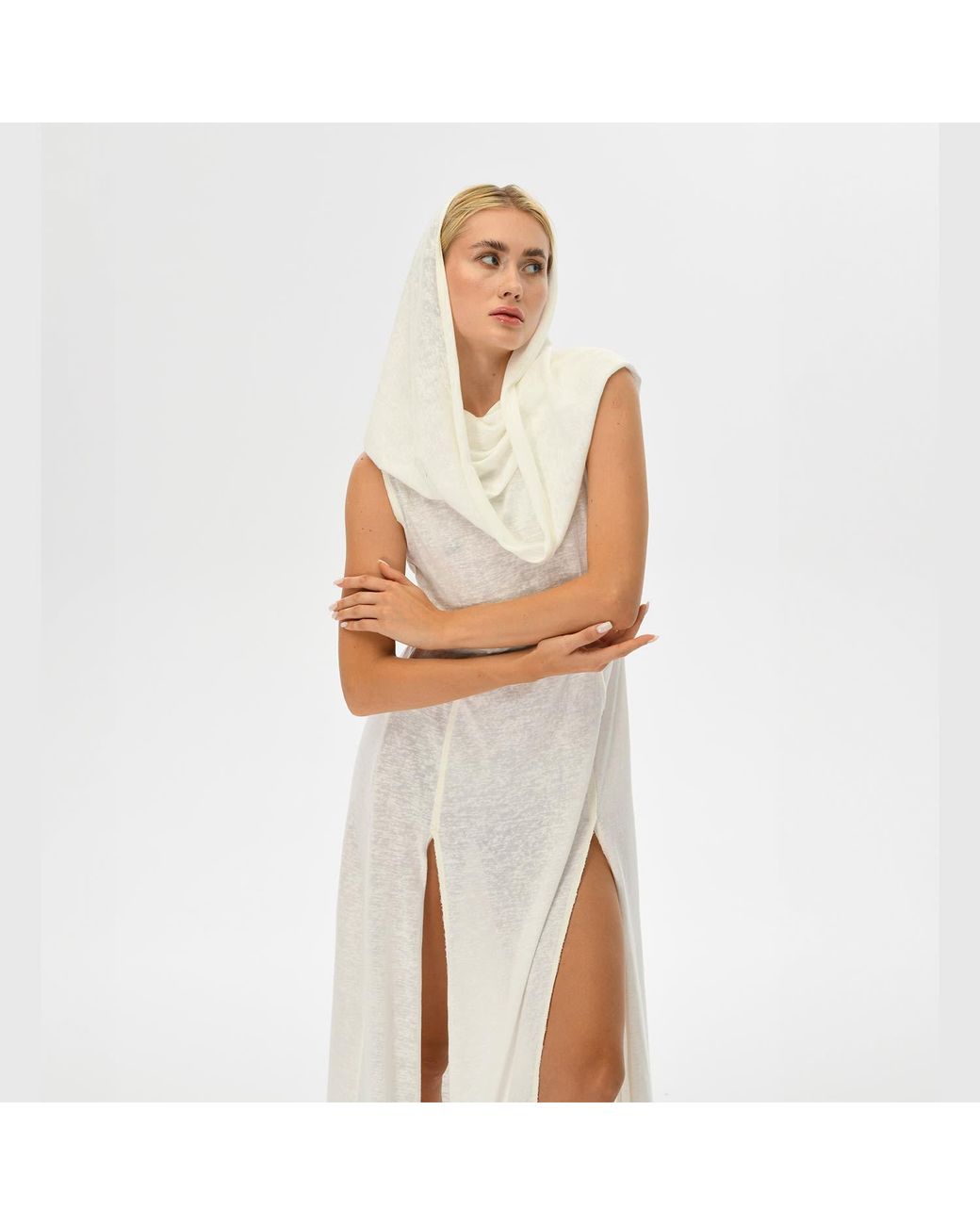 Zhenabia White Hera Hooded Dress