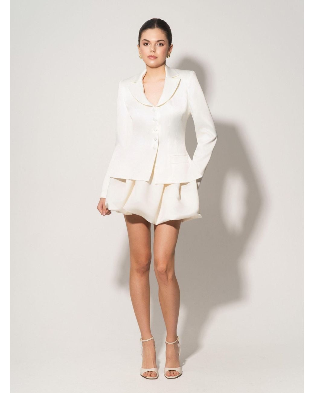 Tia Dorraine White Tailored Satin Blazer