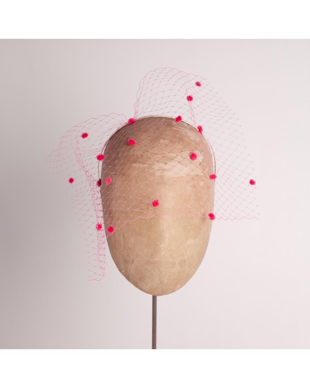 Victoria Charles Headpieces Pink Bubblegum Spot Veiling Headpiece On Metal Headband