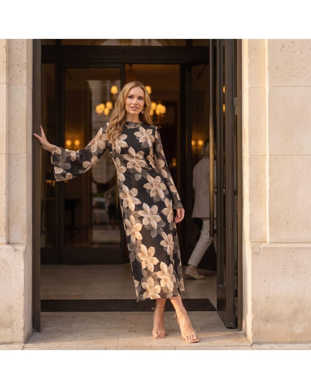 Tantra Spain Sl Natural Long Floral Dress With Round Neckline