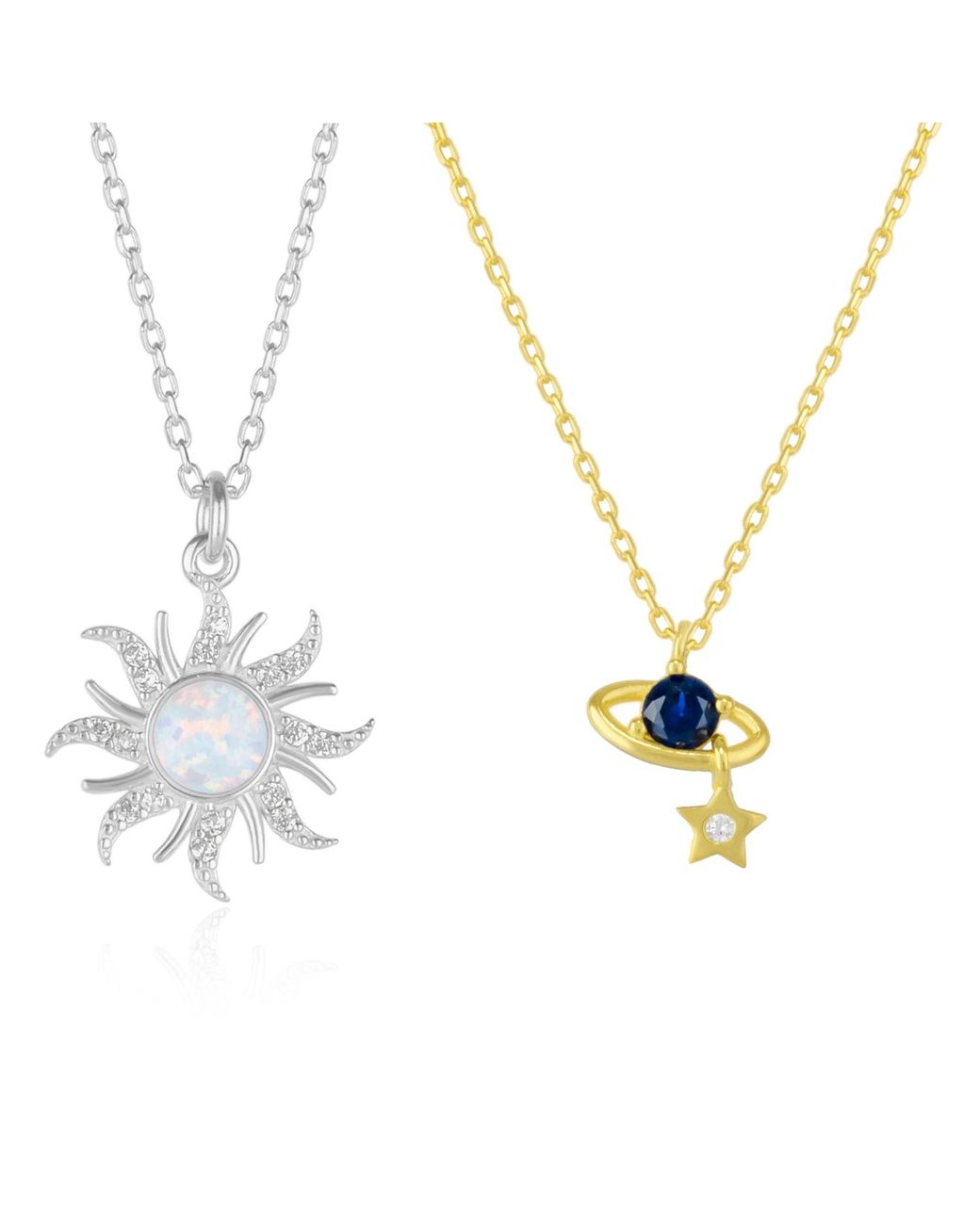 Spero London Metallic Opal Sun & Sunburst & Saturn Necklace Layering Set