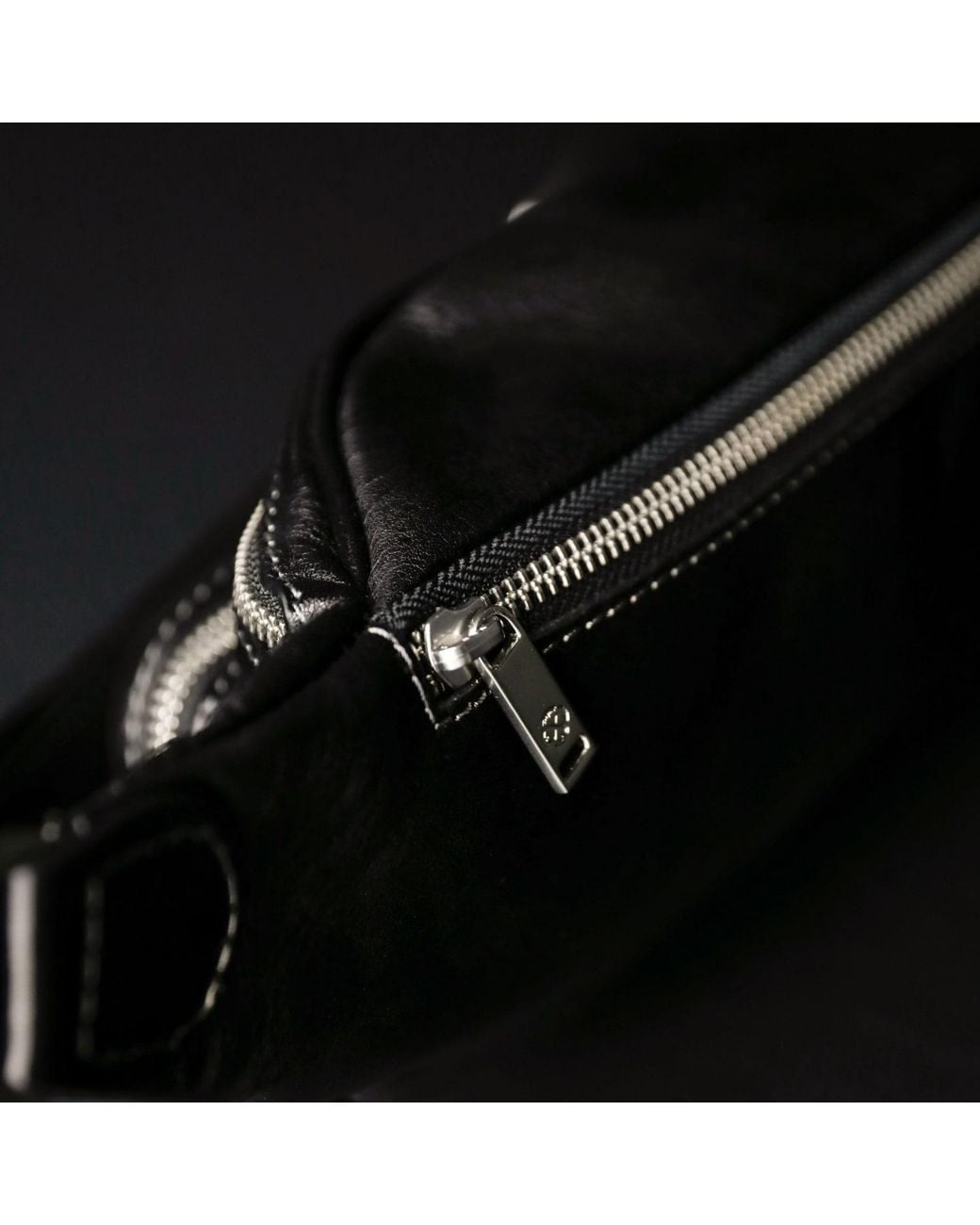 Time Resistance Black Leather Sling Bag Belly Bag for men