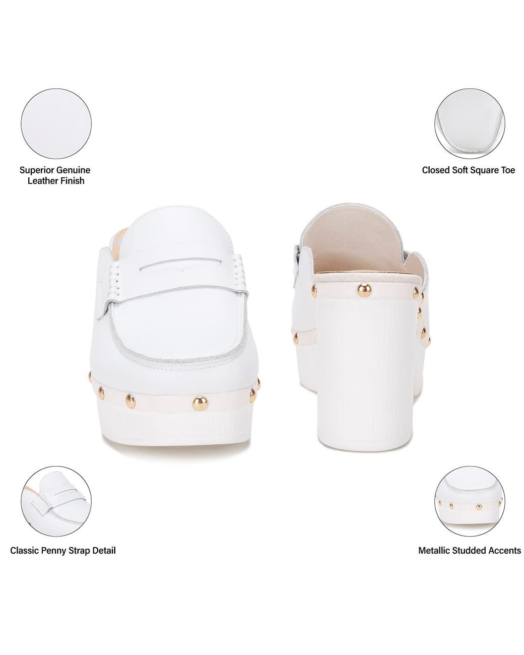 Rag & Co White Lyrac Recycled Leather Platform Clogs