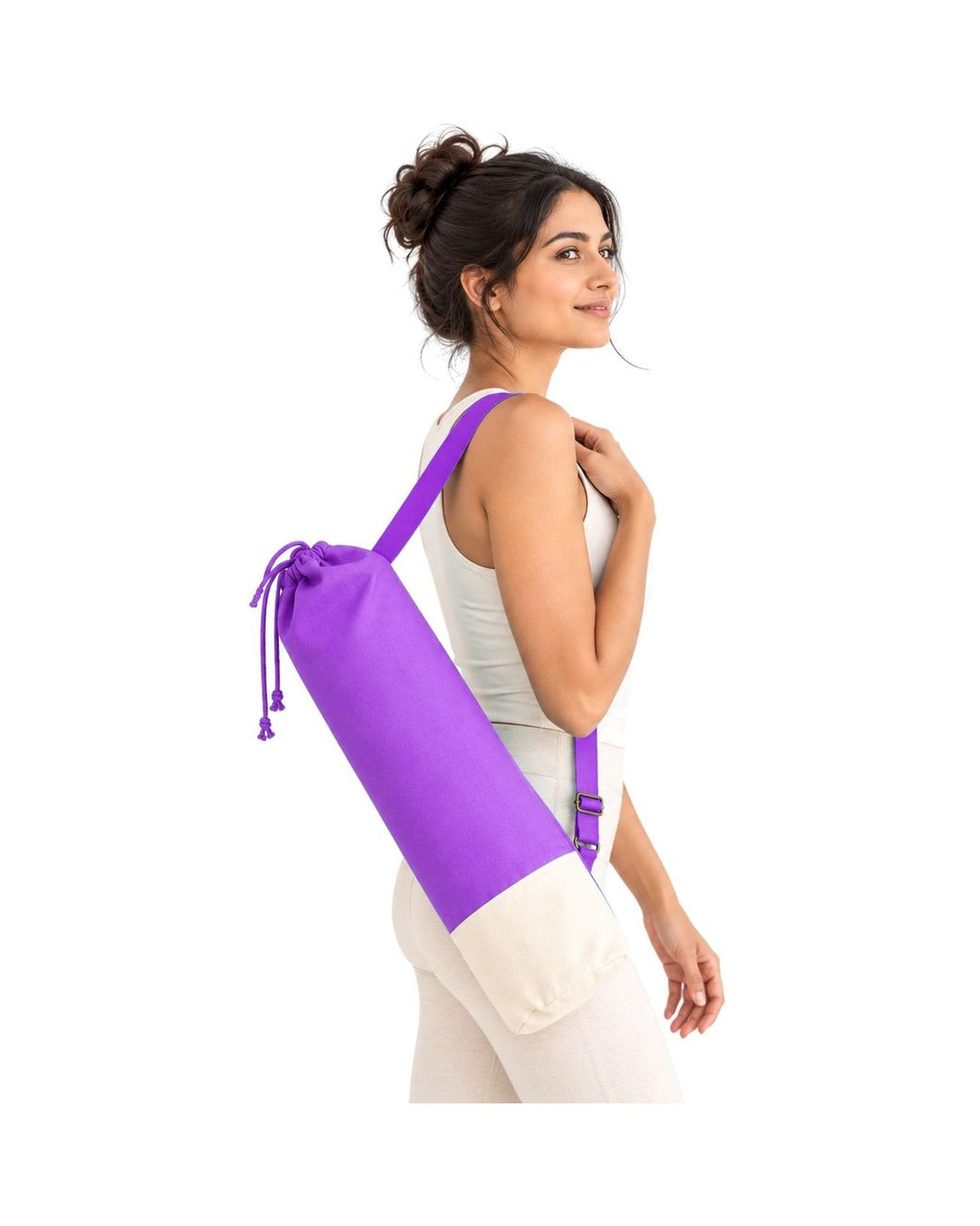 Kedgeree Design Purple Cotton Yoga Bag With Adjustable Strap