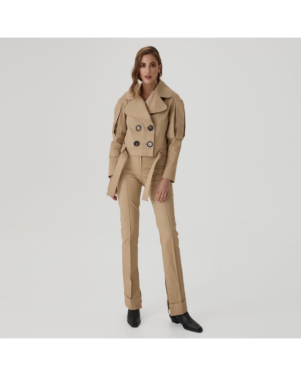 Lita Couture Natural Statement Jacket With Oversized Lapels