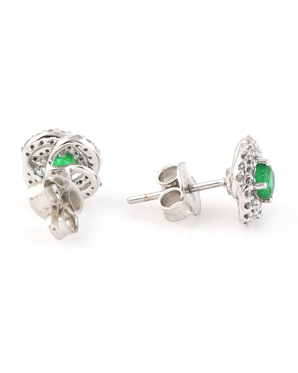 Artisan Multicolor Natural Emerald 14k White Gold Diamond Stud Earrings Handmade Jewelry
