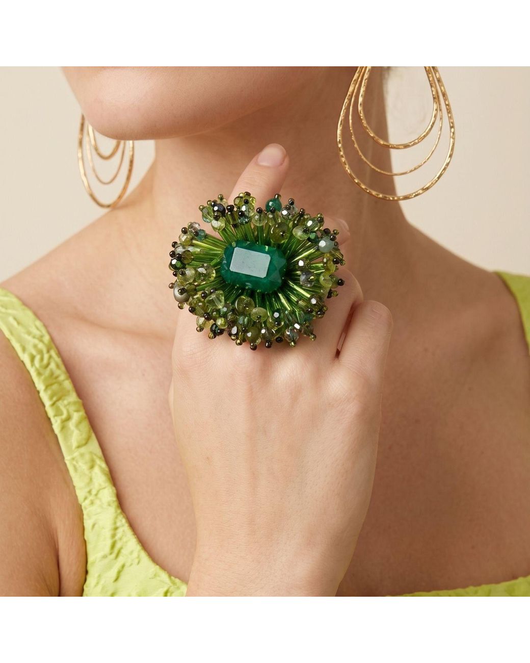 Jaredjamin Green Ivy Beaded Burst Ring