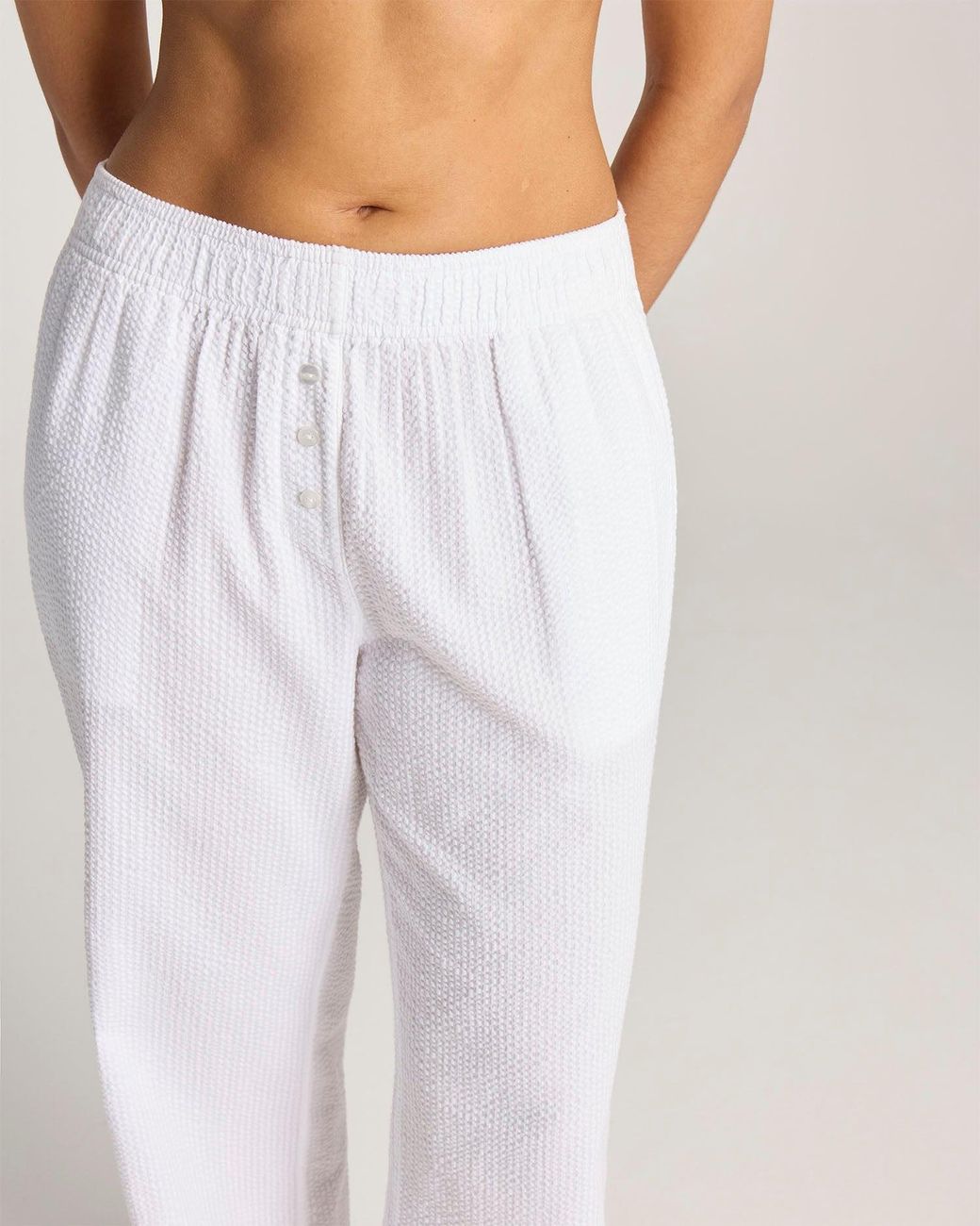 Nudea White Seersucker Button Trouser