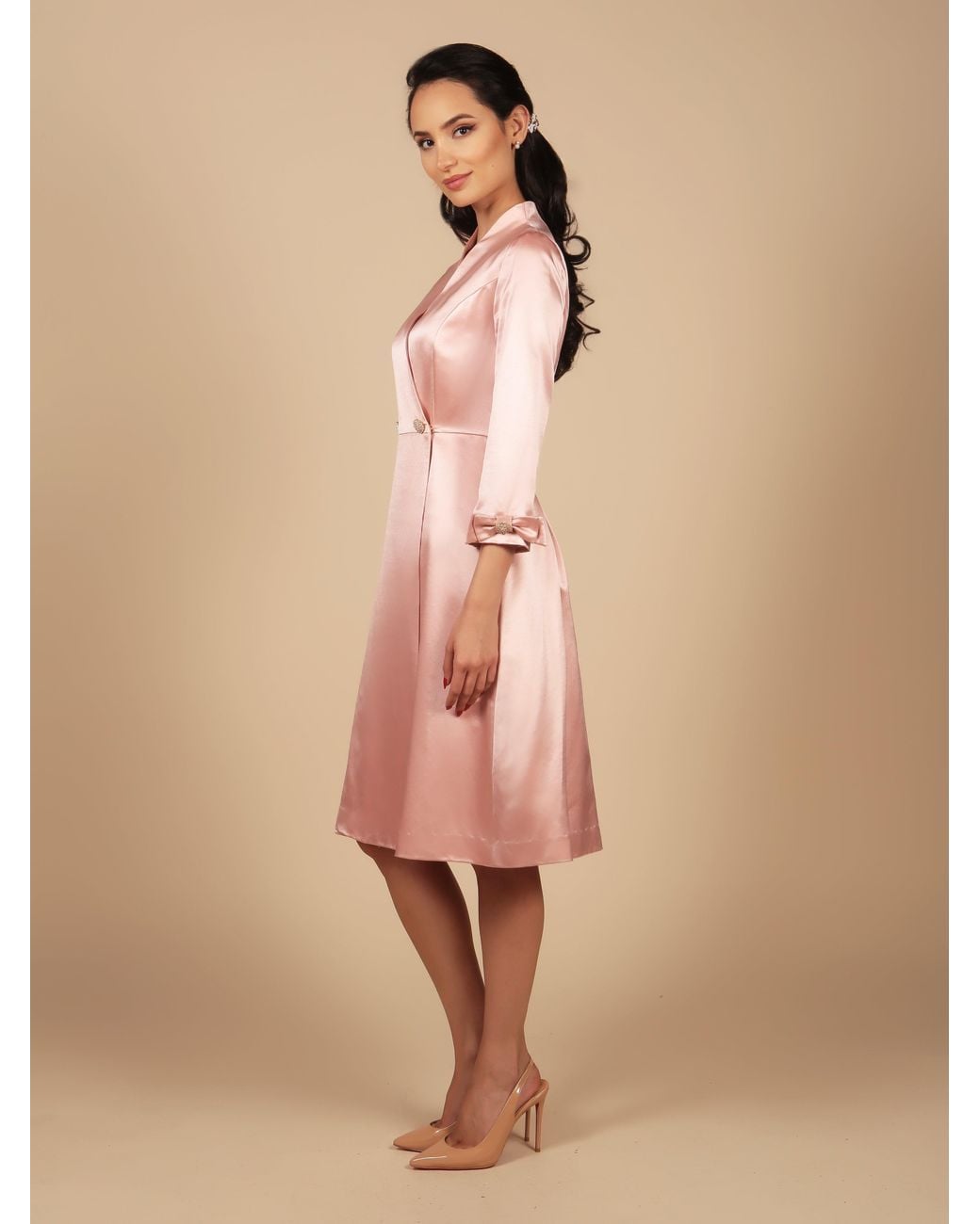 Santinni Pink Astor Silk Taffeta Dress Coat