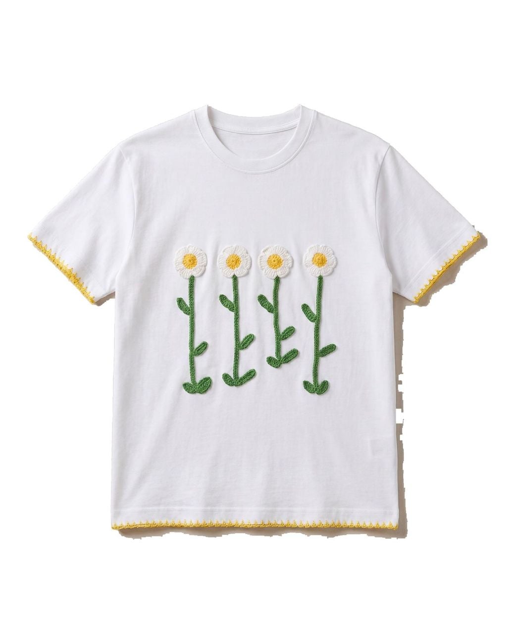 Ana Chic White Daisy Handmade Crochet Applique Cotton Tee