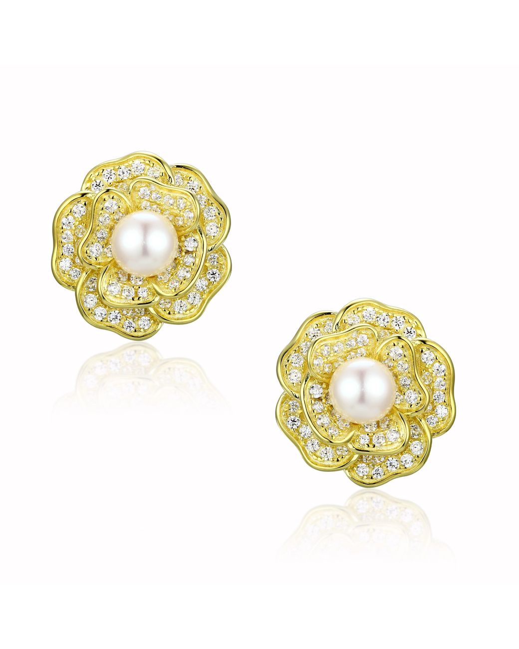 Santinni Metallic Tsarina Flower & Freshwater Pearl-Plated Earrings