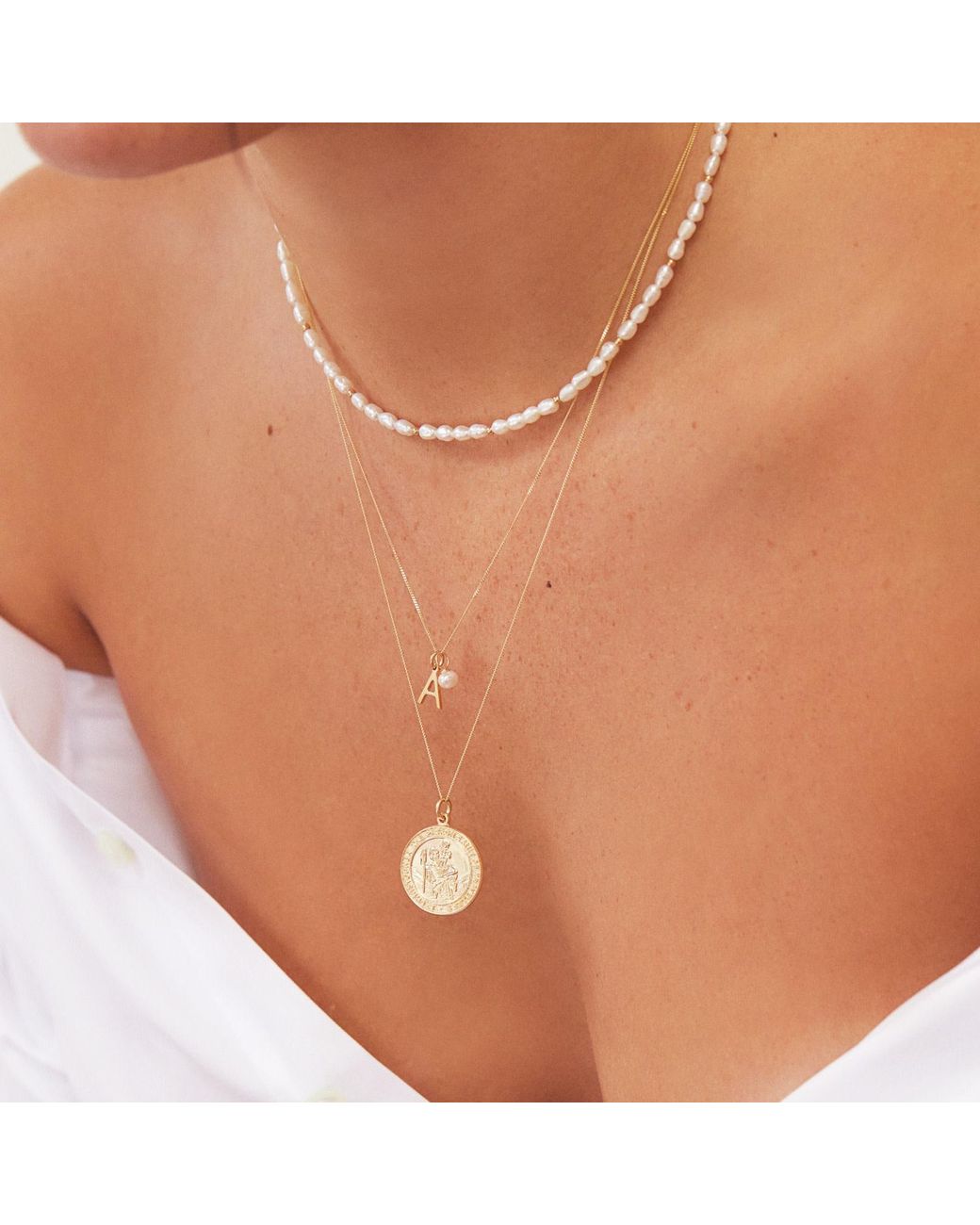 Lily & Roo Metallic Initial And Pearl Drop Necklace
