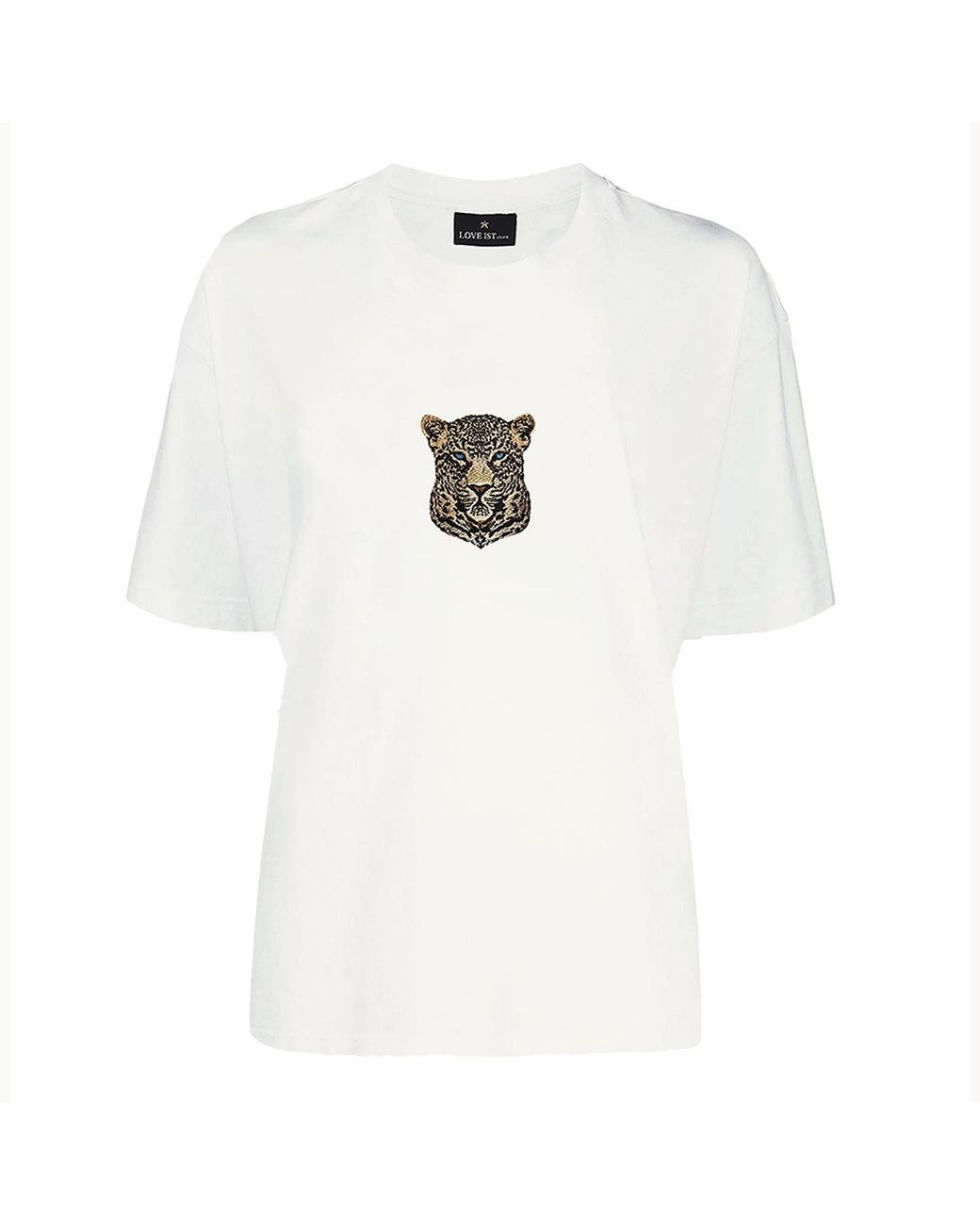 LOVEIST STORE White Tiger Embroidery Cotton Tshirt