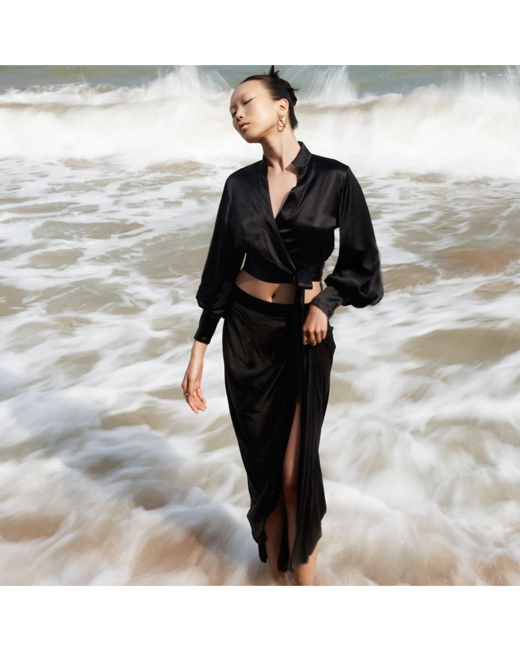 Lita Couture Black Side-Slit Midi Skirt