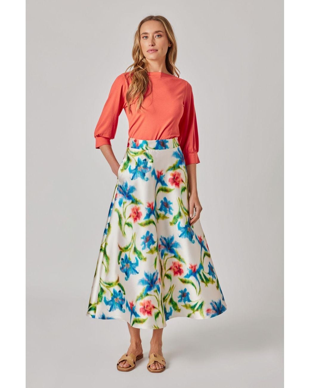 Marianna Déri Blue Cornflower Print Midi Skirt