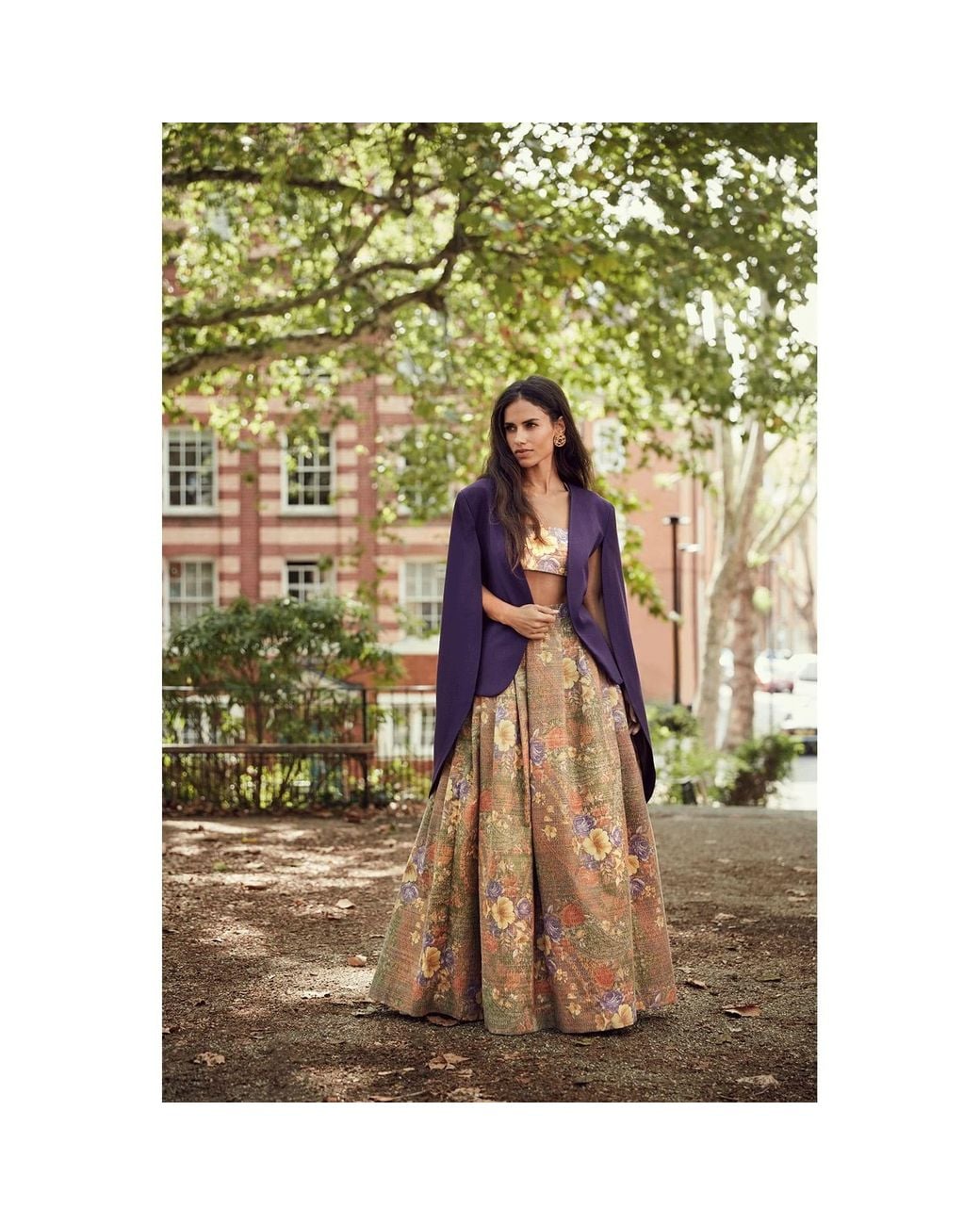 Monique Singh Iconic Purple Gabardine Cape Jacket