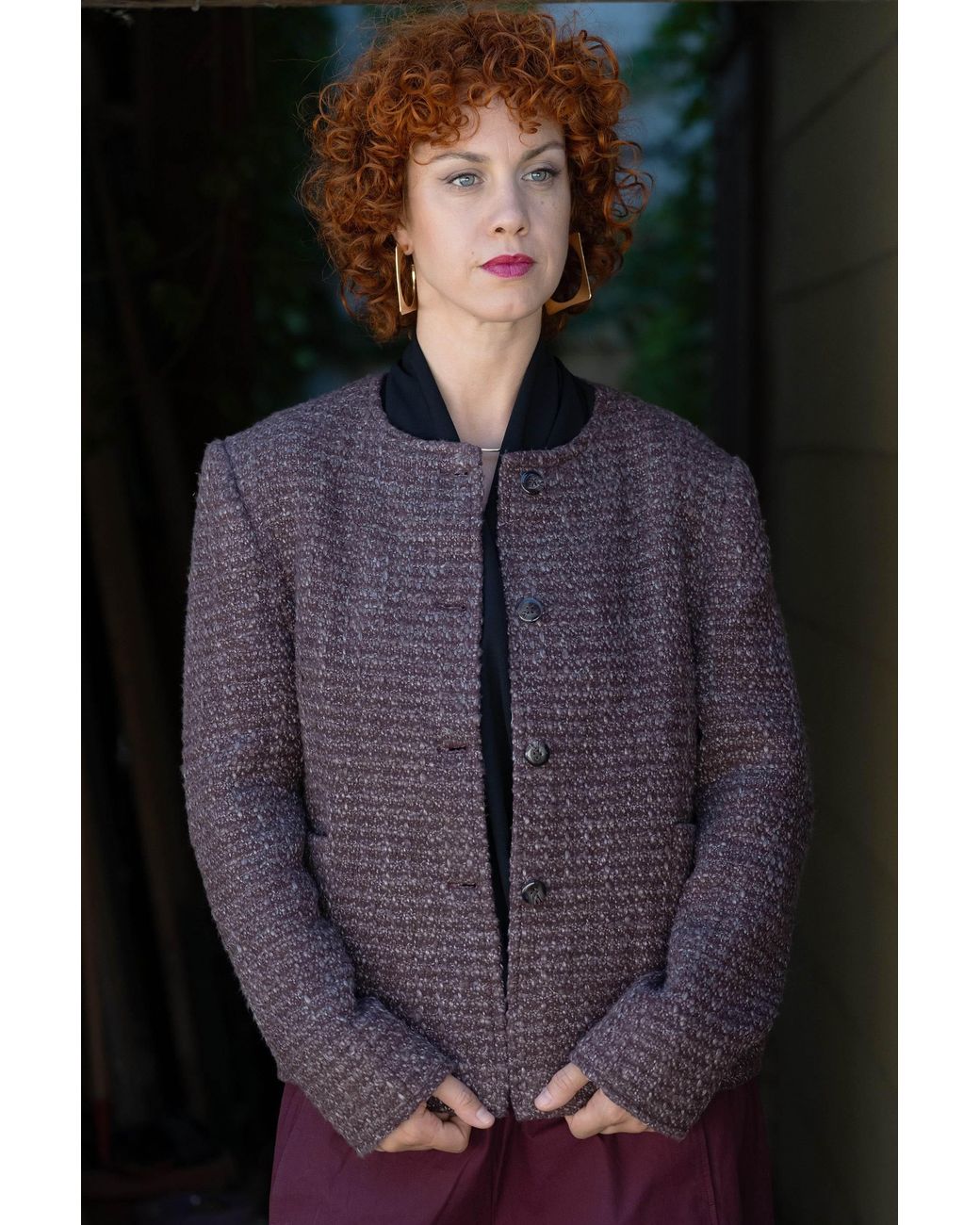 Stovaria Purple Handwoven Textured Wool Winter Jacket