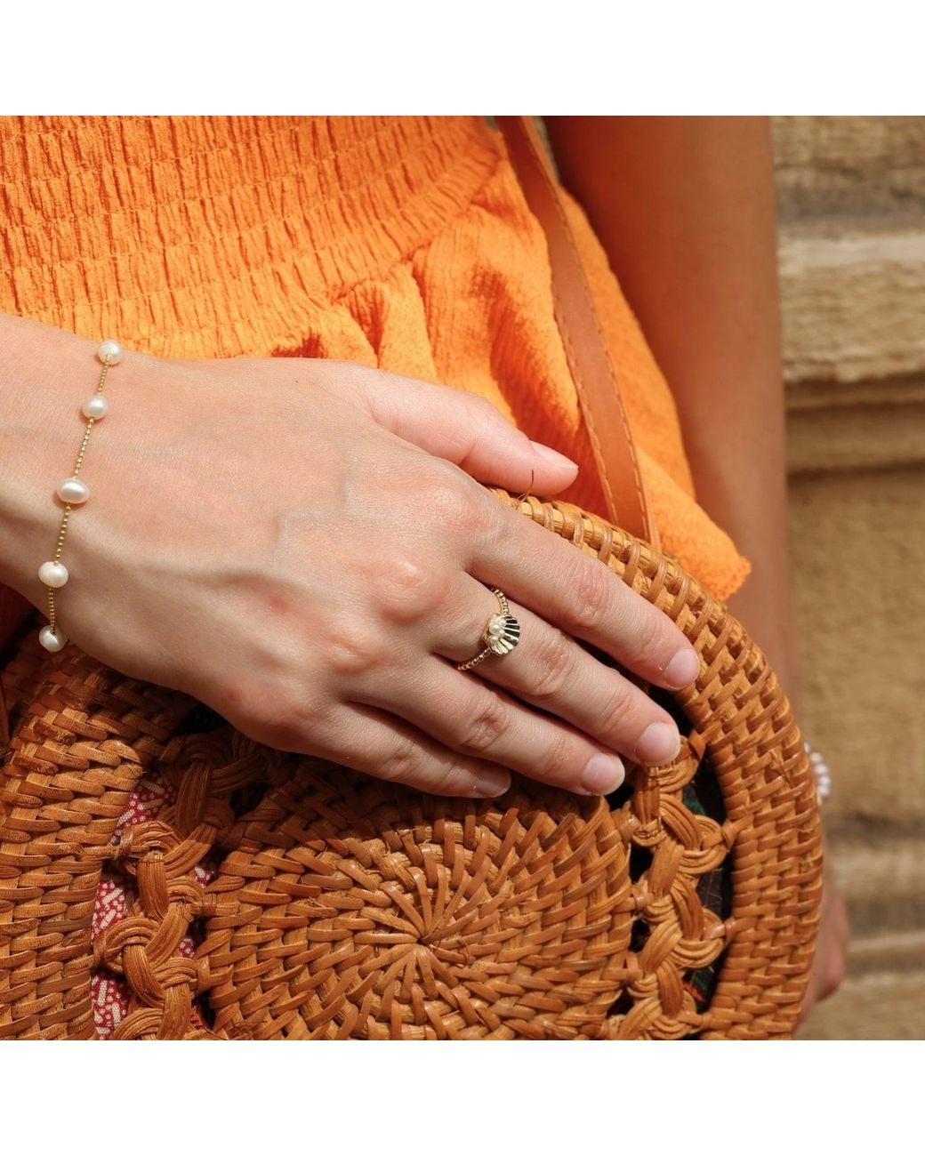 Spero London Metallic Scallop Shell Pearl Sterling Ring