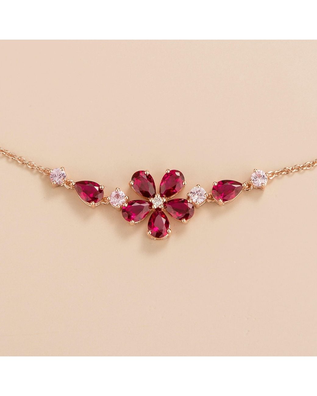 Juvetti Red Rose Florea Rose Necklace Ruby, Sapphire & Diamond