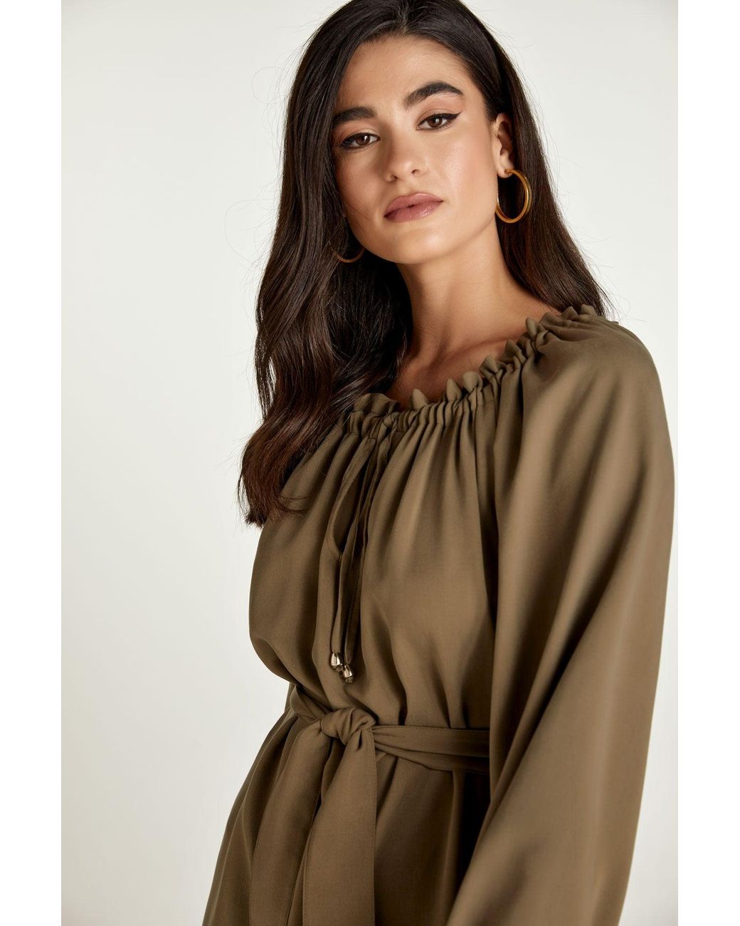 Conquista Gray Belted Colour Dress With Pockets