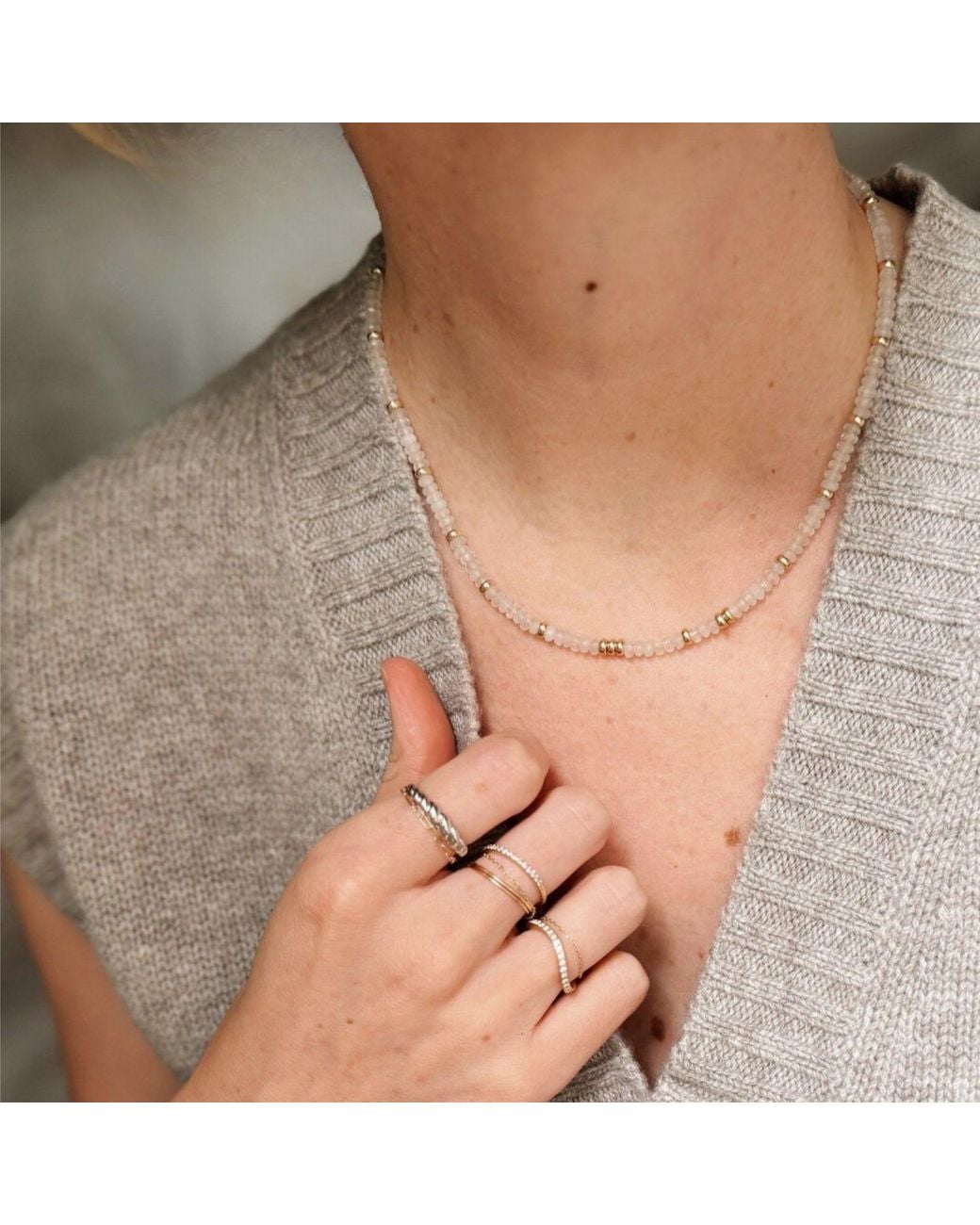 Herself Collections Metallic Moonstone Morse Code Necklace