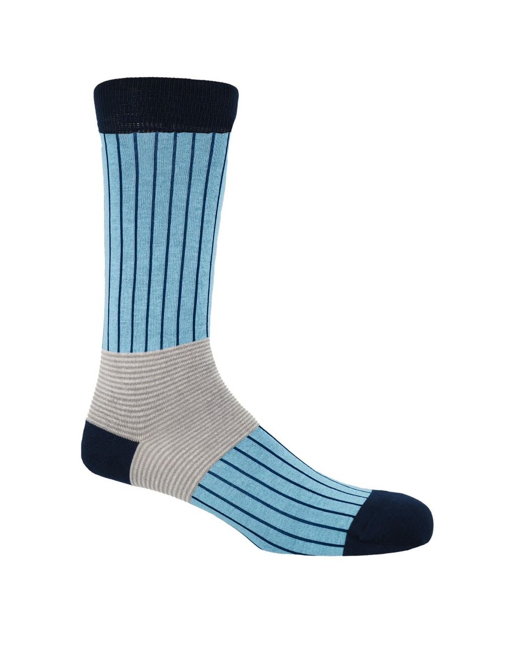 Peper Harow - Made in England Blue Oxford Stripe Luxury Crew & Trainer Socks for men