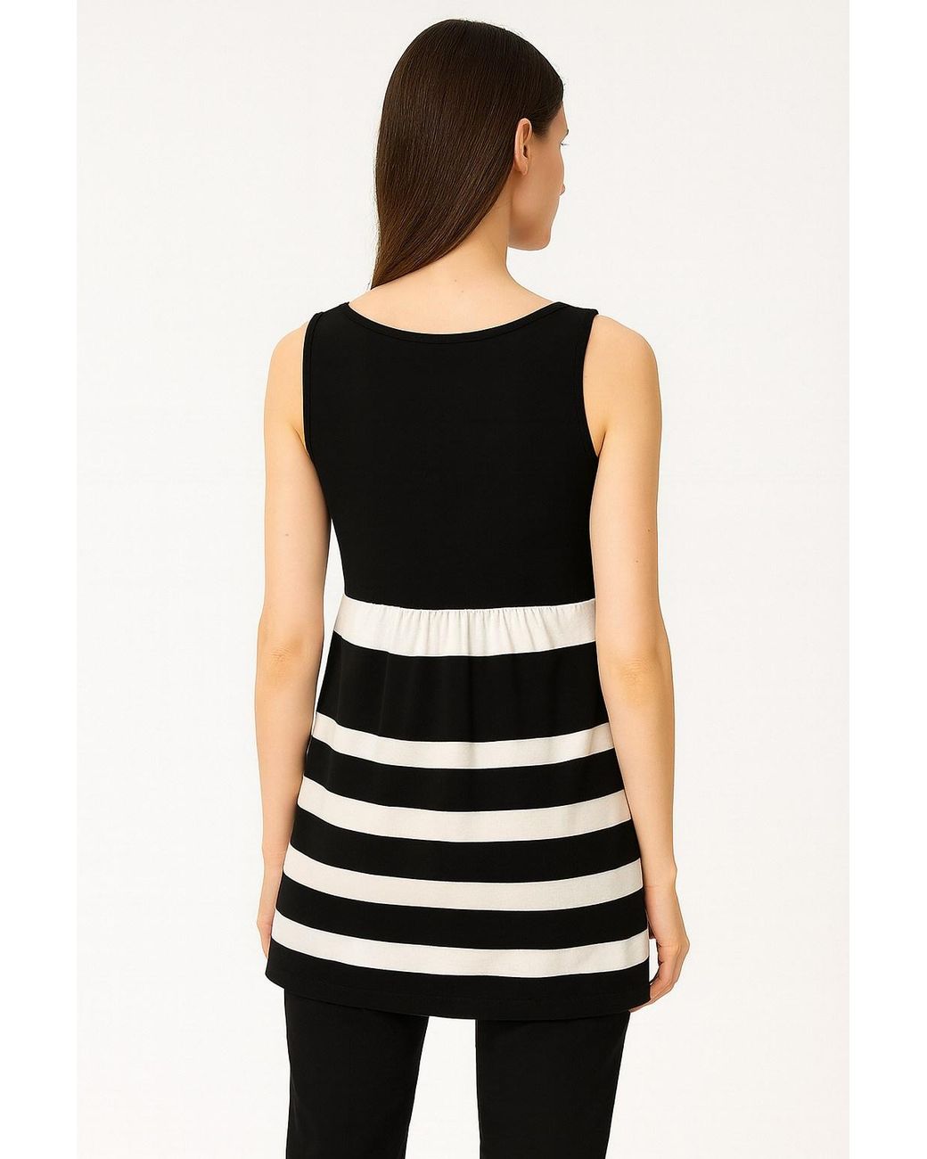 Conquista Black Striped Sleeveless Tunic Top