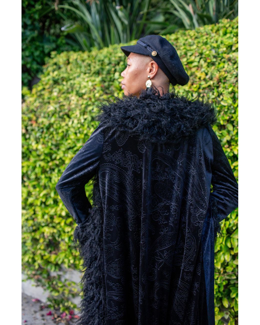 Jennafer Grace Black Penny Deluxe Baroque Velvet Faux Fur Jacket