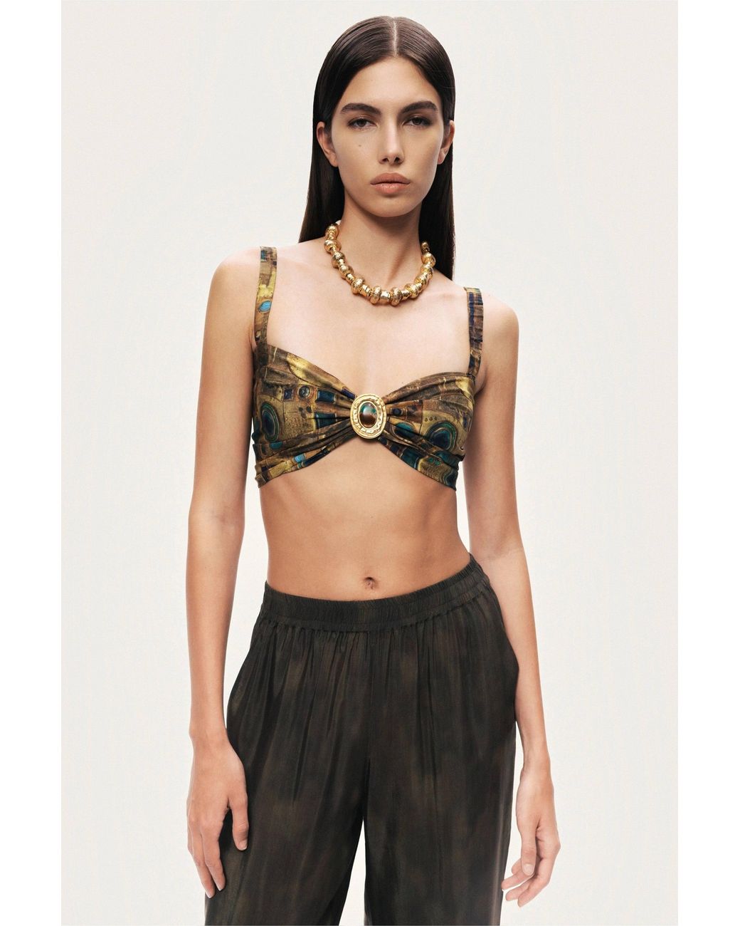 Nocturne Green Printed Ring Detail Crop Top