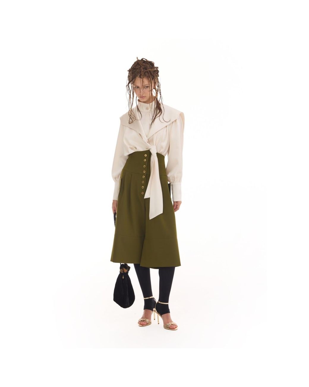 Julia Allert Green High-Waisted Cargo Culotte Shorts –