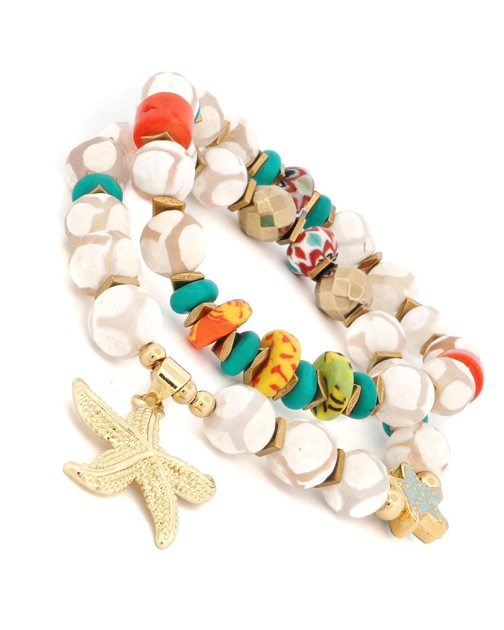 Ebru Jewelry Metallic Summer Beach Starfish Agate Bracelet Set