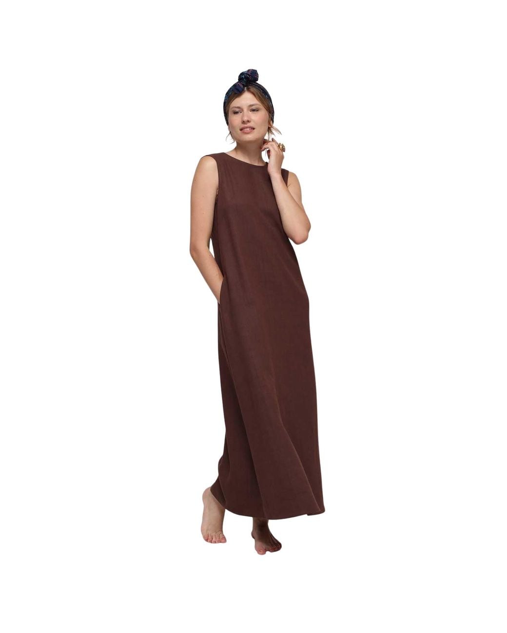 Humans & Land Brown The Nefertiti – V-Back Linen Dress