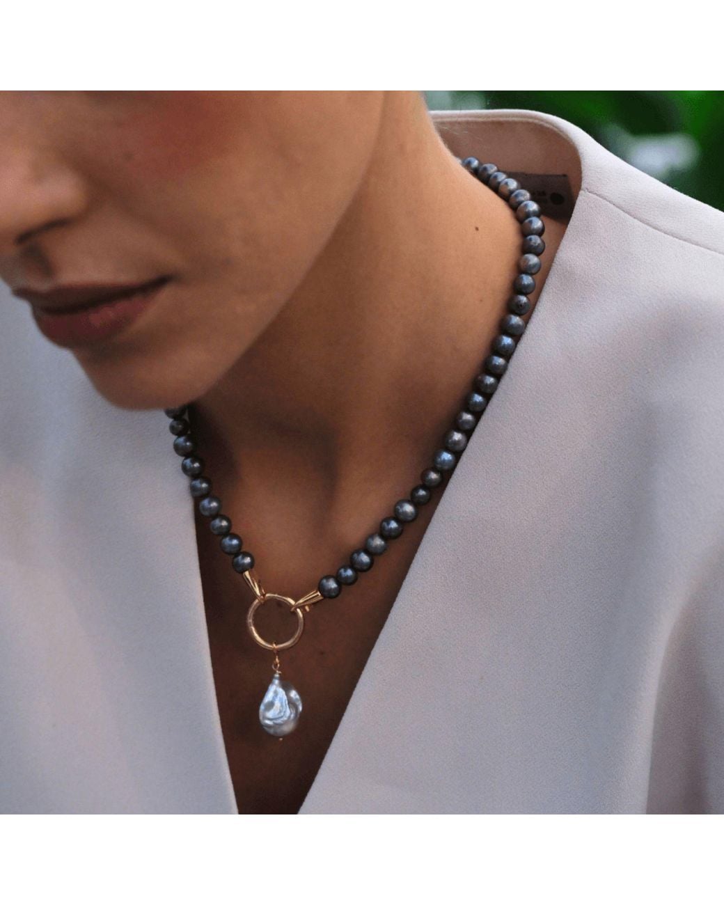LINYA JEWELLERY Metallic Odra Baroque Pearl Necklace